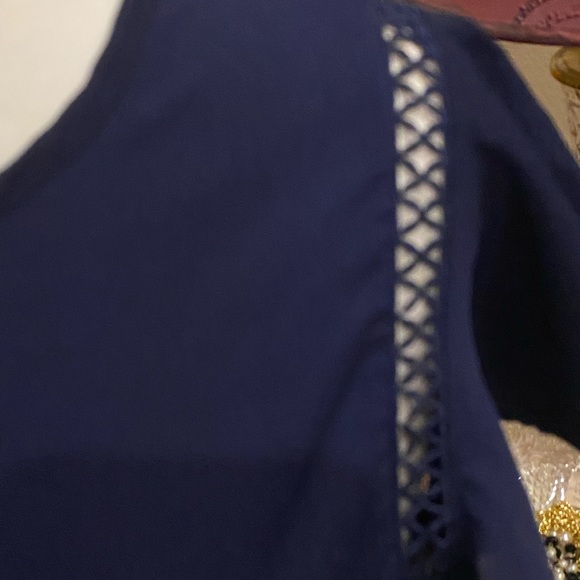 Navy blue blouse with ruffle sleeves by Haute Monde size Small - Picture 3 of 7